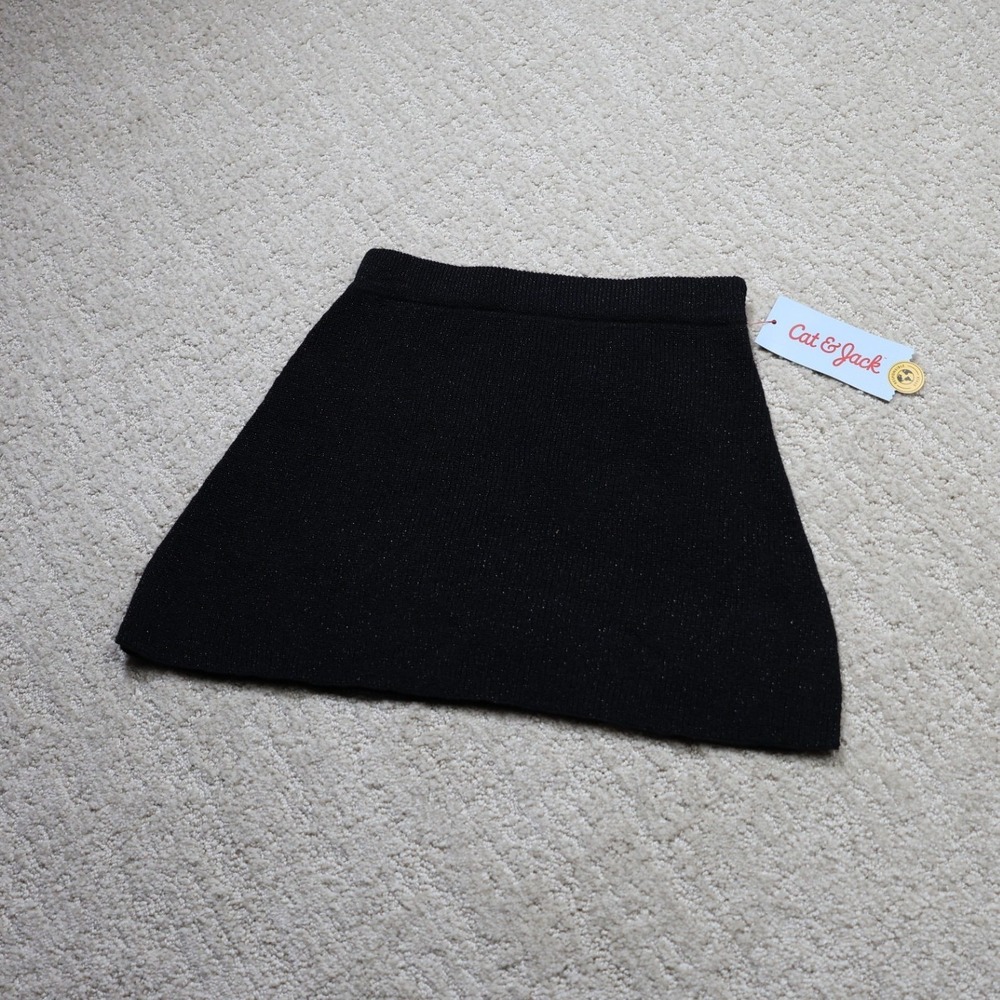Cat & Jack Girls Black Metallic Shimmer Sweater Skirt Size XS 4/5 NWT